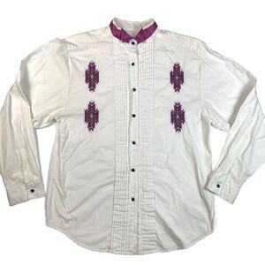 Vintage Wrangler Women's Western White‎ Southwest Tuxedo Shirt Size Medium/Large